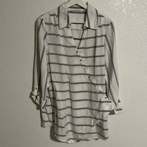 Soft Surroundings Asymmetrical Striped Roll Tab Sleeves Blouse Size Large